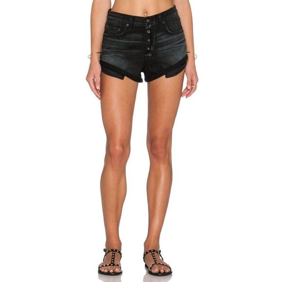 Rag & Bone Jean Shorts Womens 27 Black Mid Rise Exposed Button Fly Festival - Picture 14 of 15
